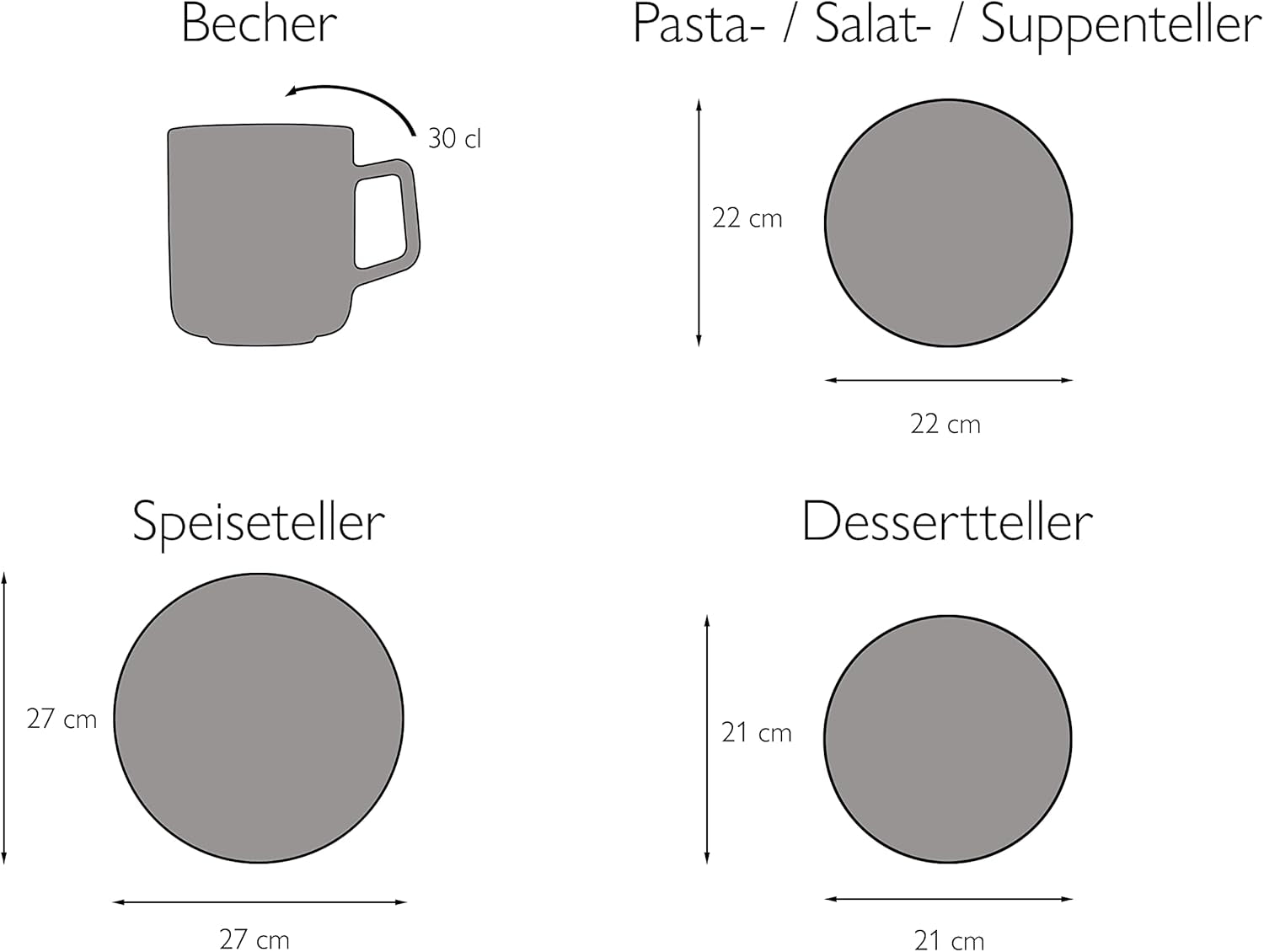CreaTable, 20537, Vesuvio Black Series, service de table 16 pièces, service combiné en porcelaine, passe au lave-vaisselle et au micro-ondes, fabriqué au Portugal