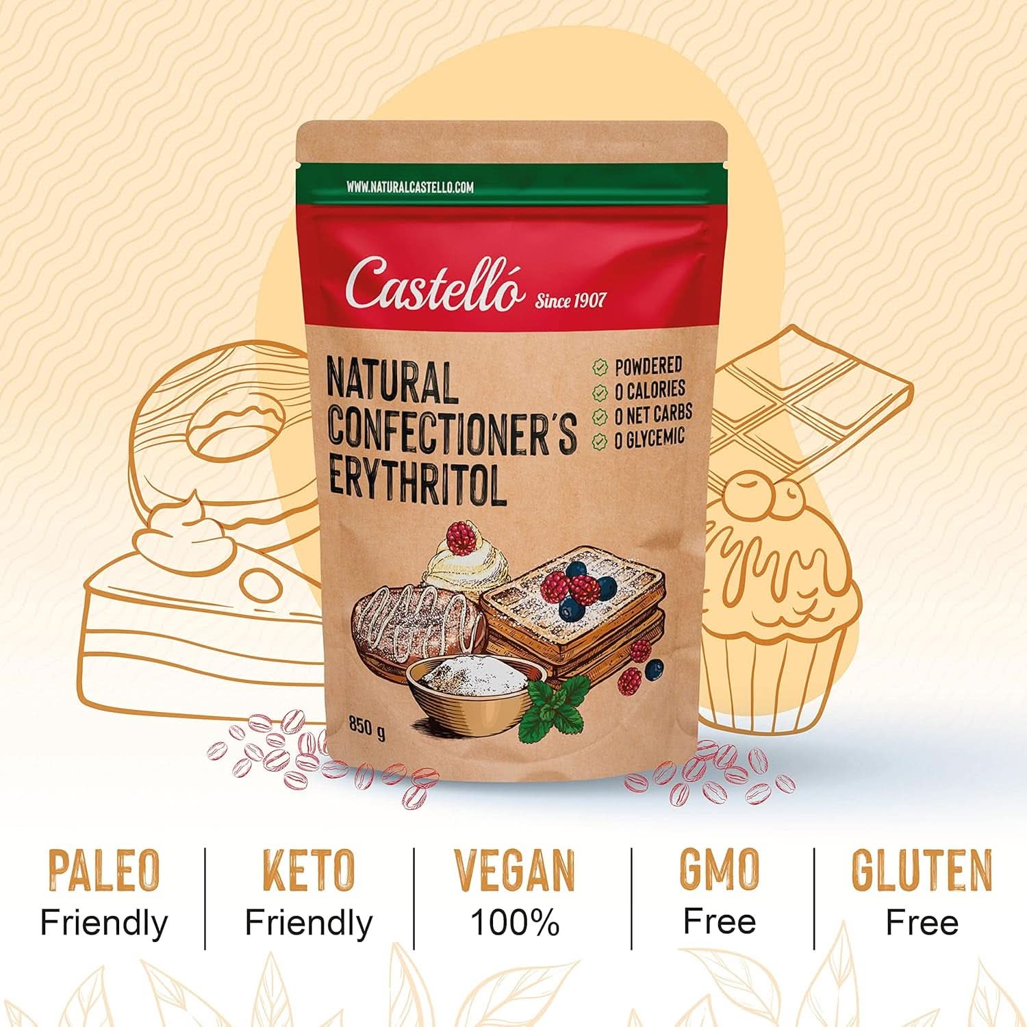 Érythritol naturel - Sucre glace | 10G = 7G de sucre, 850 grammes Édulcorants Naty Shop