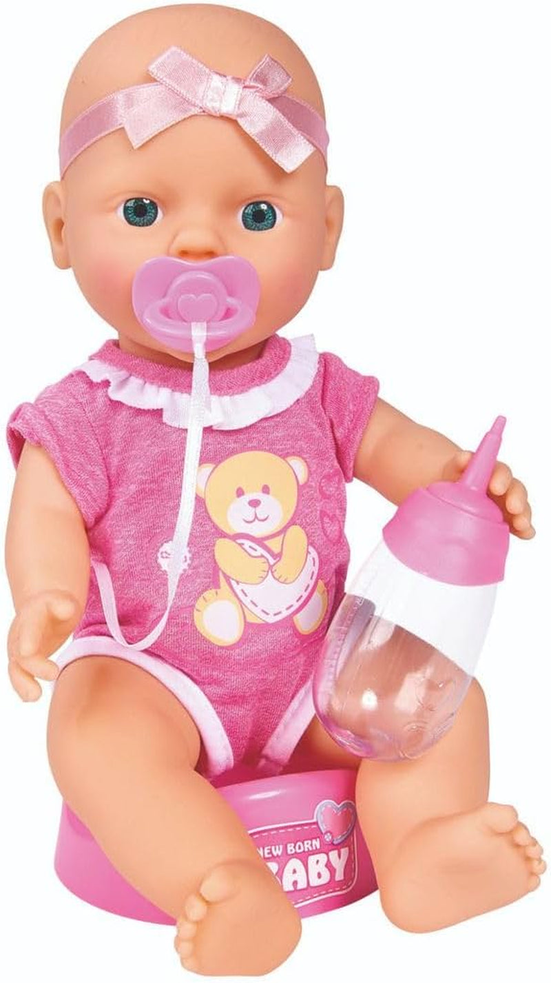 Simba 105030069 - New Born Baby Puppe, Vollvinylpuppe mit Trink- und Nässfunktion, mit Geburtsurkunde und Zubehör, 4 Teile, 30cm, Babypuppe, ab 3 Jahre