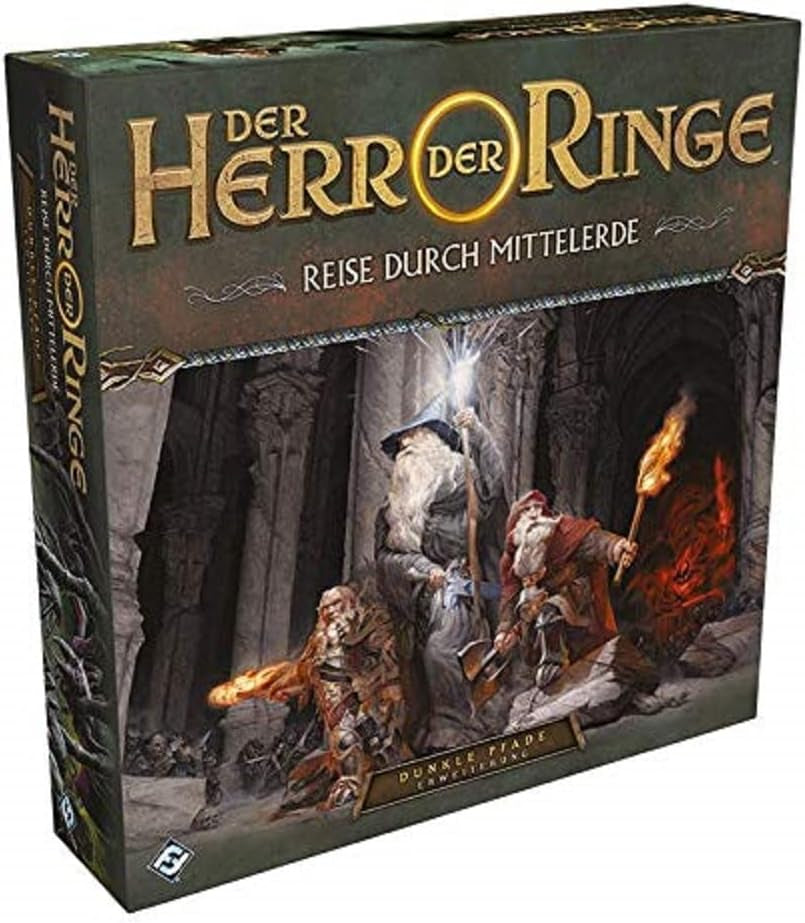 Fantasy Flight Games, Le Seigneur des Anneaux : Voyages vers la Terre du Milieu, Ensemble de base, Jeu expert, Dungeon Crawler, 1 à 5 joueurs, 14 ans et plus, 60 minutes et plus, Allemand, Multicolore.