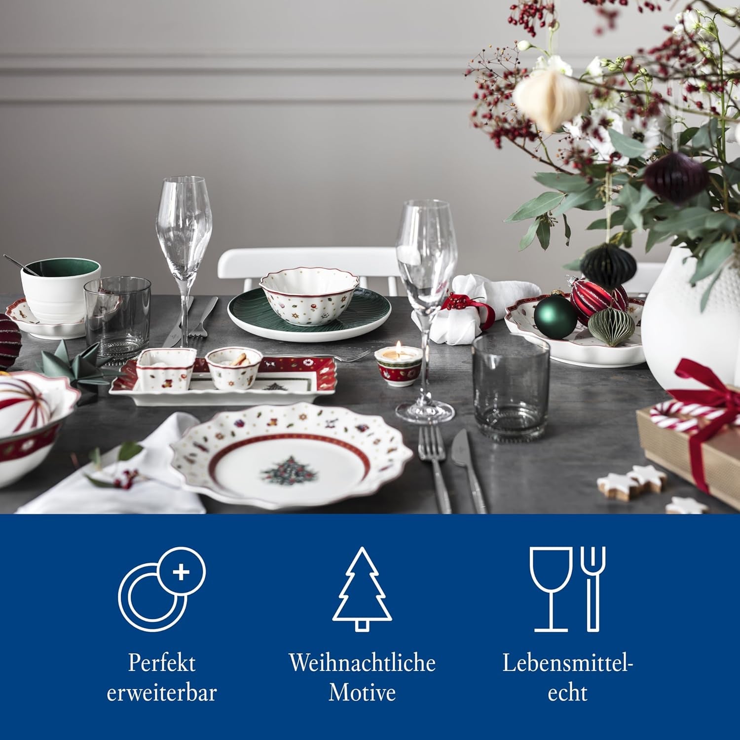 Villeroy & Boch - Service à sauce Toy's Delight, 4 pièces, plateau de service avec bols, ensemble de bols à sauce de Noël, décoration de table jouet, plateau de service, bols, vaisselle de Noël, porcelaine premium