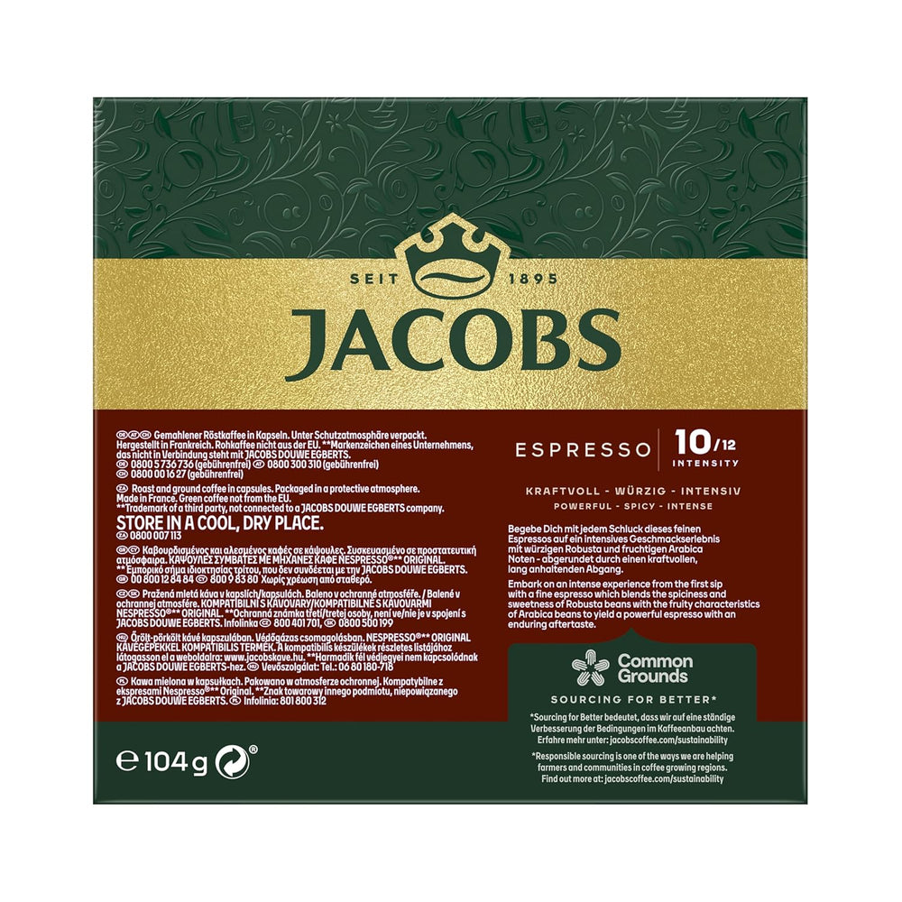 Jacobs Café expresso Intenso, Intensité 10/12, 10 x 20 cafés, Café café compatible Nespresso*, 200 cafés