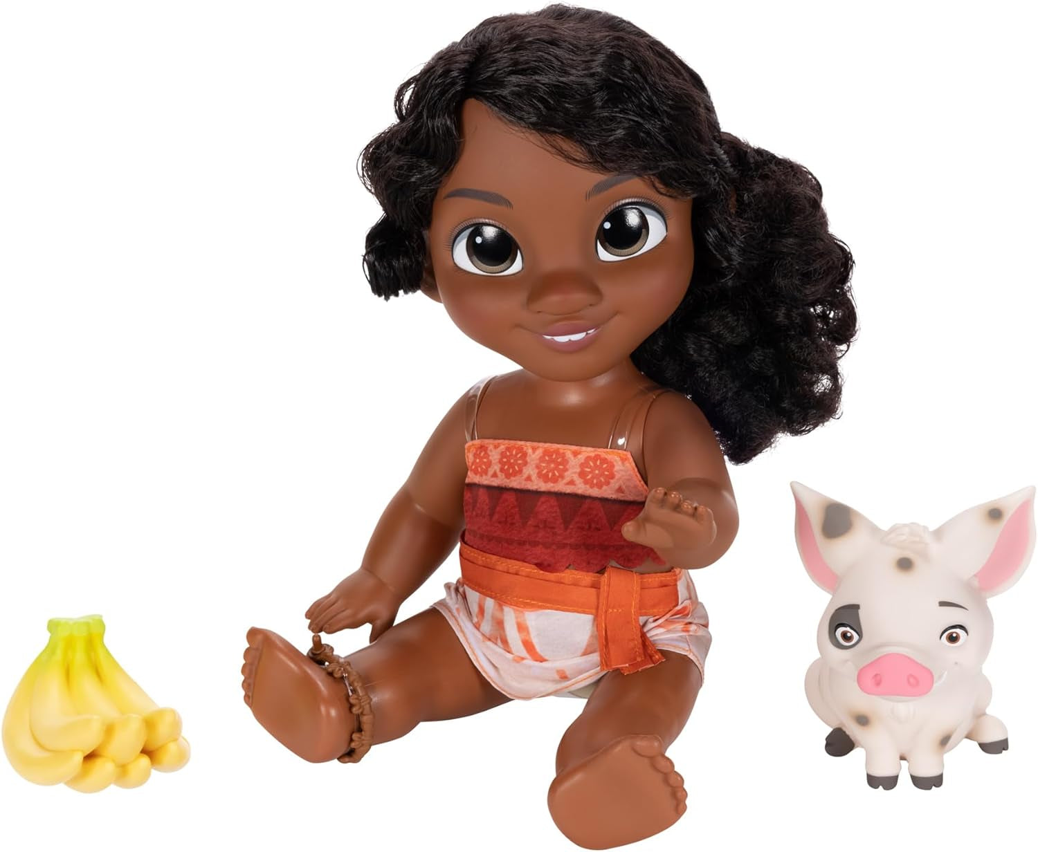 Jakks Pacific Moana 2 Little Sister Simea Doll and Pua Figure Playset 27 cm de haut, comprend 1 tenue de poupée, 1 Pua, 1 régime de bananes en plastique, recommandé à partir de 3 ans