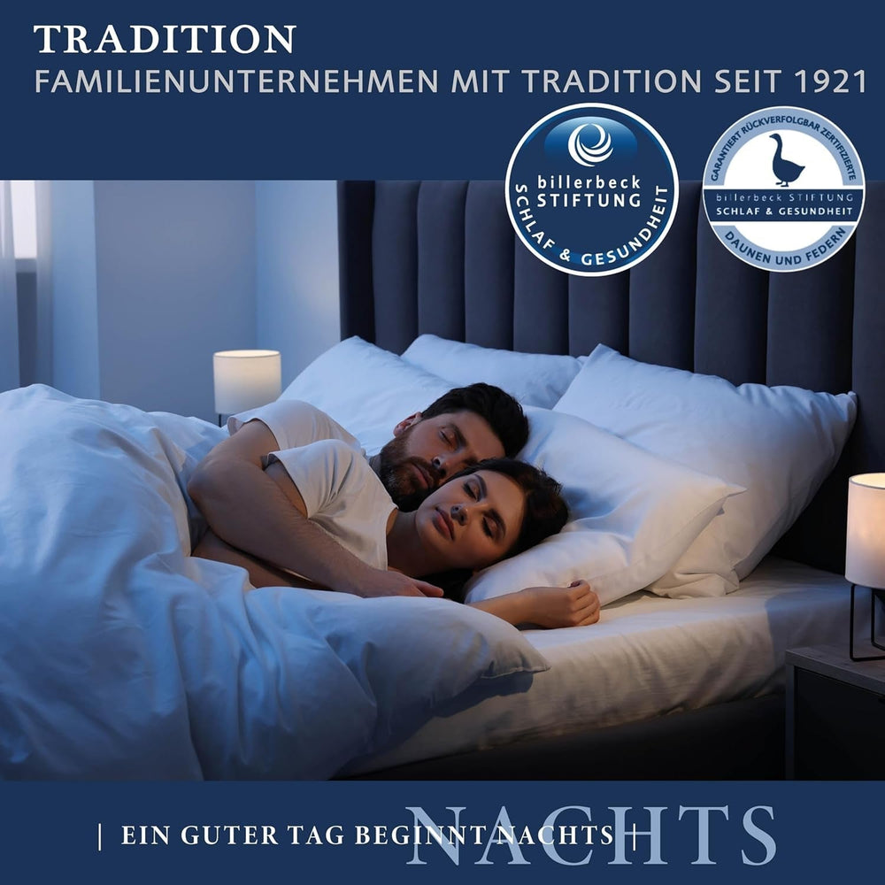 Oreiller en duvet Billerbeck Martina - Oreiller en 80 X 80 Cm - Oreiller à maintien ferme - Duvet d'oie 15% et plumes 85% Oreillers standards Naty Shop