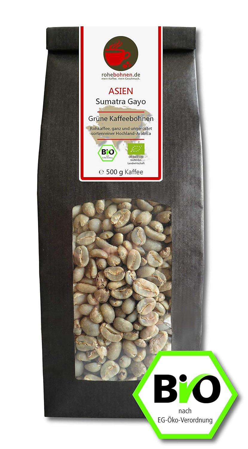 Bio Rohkaffee - Grüner Hochland Kaffee Sumatra Gayo (grüne Kaffeebohnen 500g) - Certifié GMP
