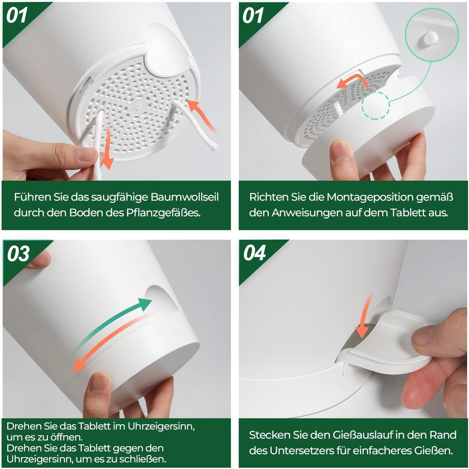 T4U Pots de fleurs en plastique de 14 cm avec système d'arrosage, lot de 6 pots de fleurs et soucoupes à arrosage automatique, pots ronds pour plantes de jardin de balcon intérieur, plantes grasses, cactus, blanc