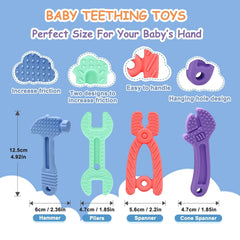 Anneau de dentition pour bébé [Original] – Jouet de dentition en silicone, anneau de dentition cool, aide à la dentition, sans BPA | Jouets, accessoires et cadeaux pour les tout-petits à partir de 3 mois | Paquet de 4