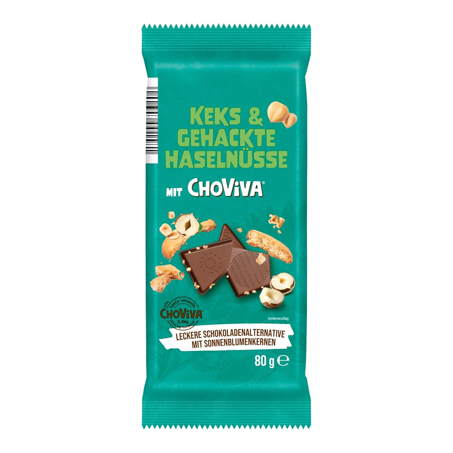 Biscuits au Beurre Salé et ChoViva, barre de 80g, à base de chocolat alternatif aux graines de tournesol