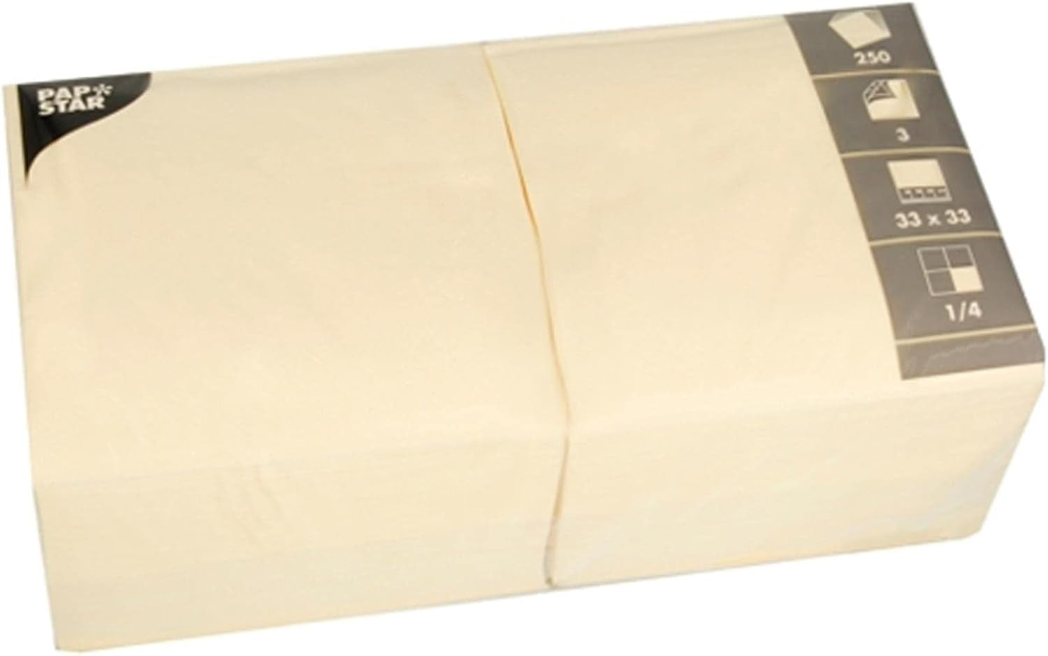 Serviettes, 3 épaisseurs 1/4 plis 33 cm x 33 cm crème Pour chaque fête et célébration. Quantité : 250 pièces