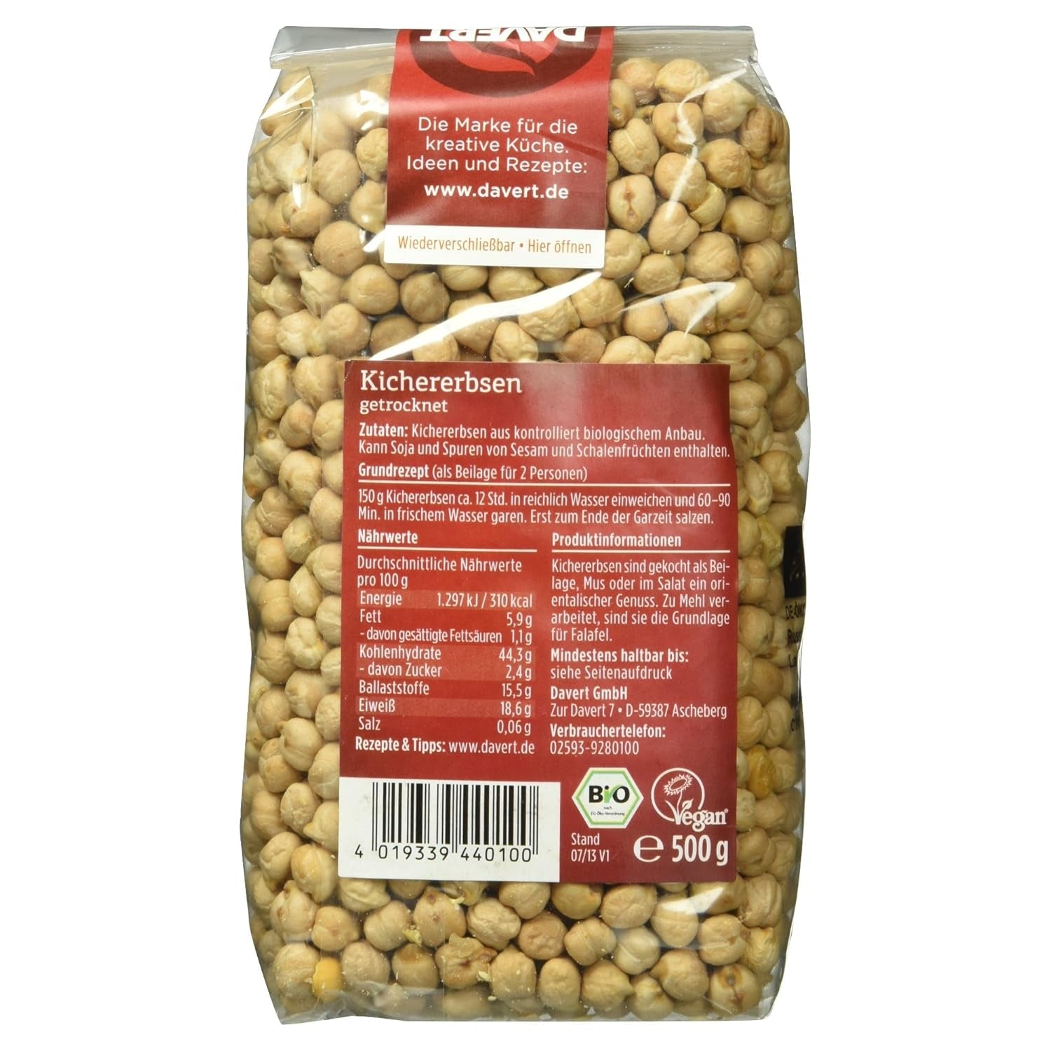 Davert Bio pois chiches, 500 g