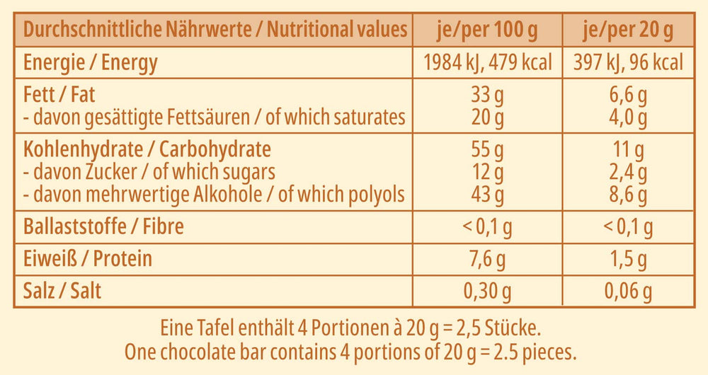 CHOCOLAT frankonia SANS SUCRE AJOUTÉ Chocolat blanc sans gluten, 80 g