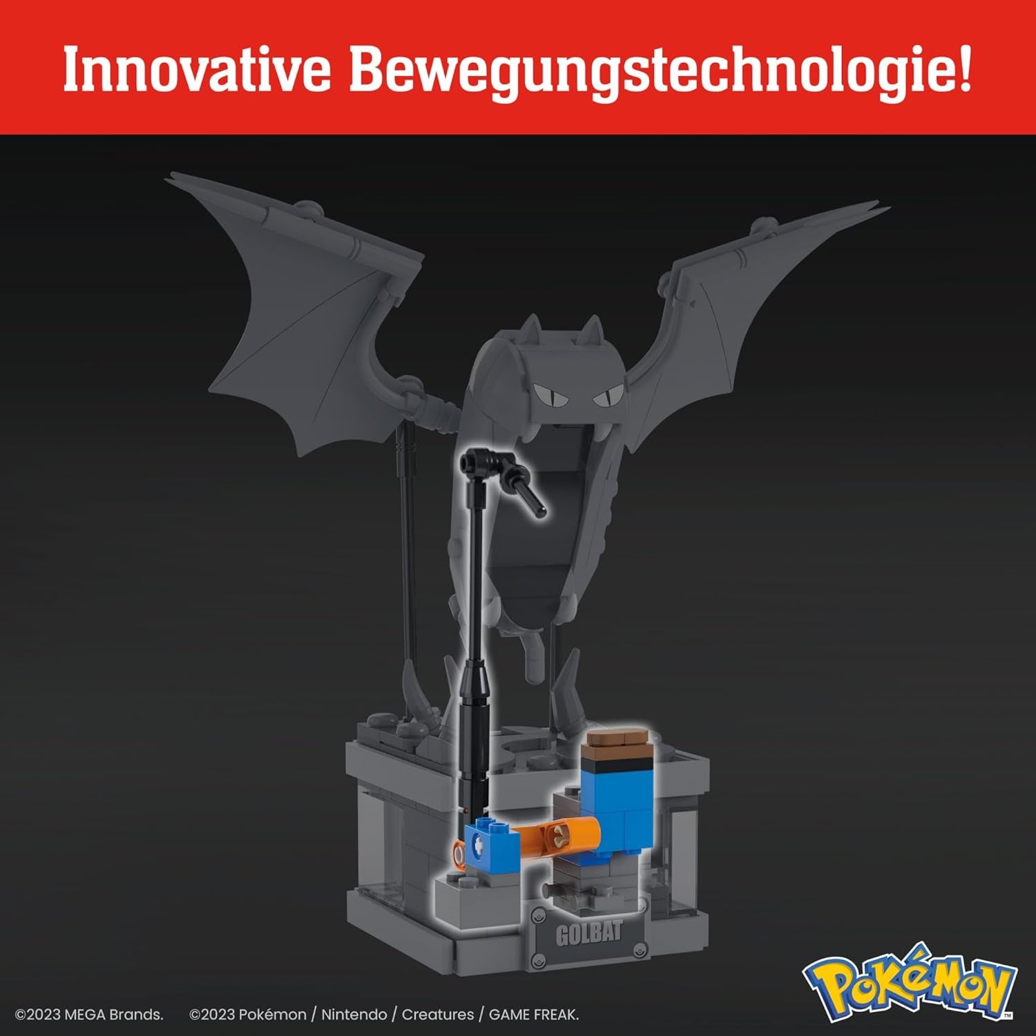 MEGA Pokémon Mini Motion-Golbat - meilleur au-dessus de 313 pièces pour un montage de montage, avec un bouton versteckten, avec fonction Flügelschlag, 13 cm de gros, très bien avec des exstellen, HTH72
