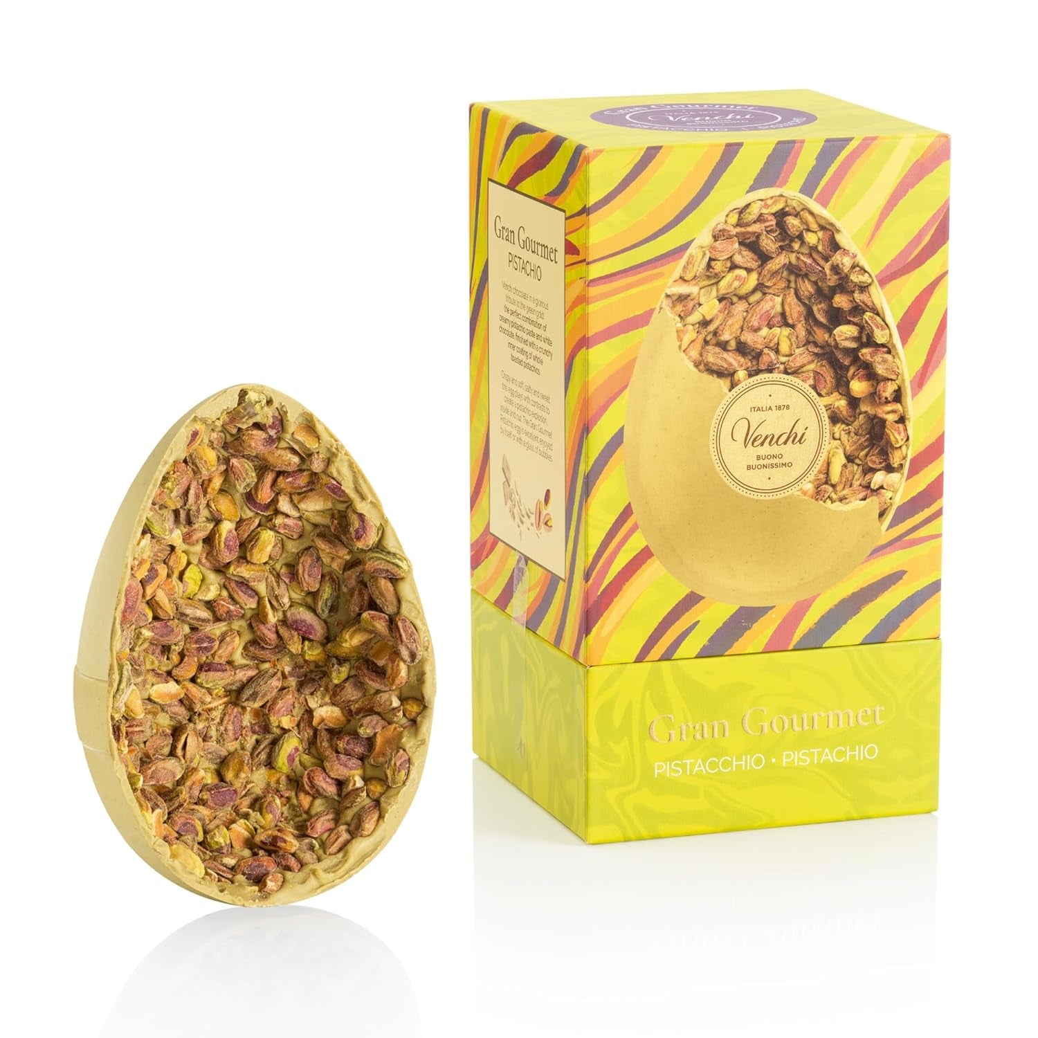 Venchi - Oeuf en chocolat, saveur pistache, à la pistache entière, avec surprise, sans gluten, 500g, collection Pâques, idée cadeau