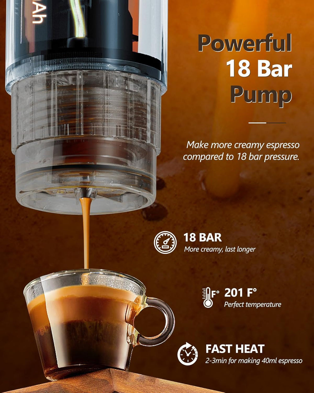 Machine à expresso de voiture CONQUECO 12 V : machine à expresso portable avec batterie pour le camping et les voyages – Chauffage rapide en 2,5 minutes – 8 tasses à expresso en une seule charge