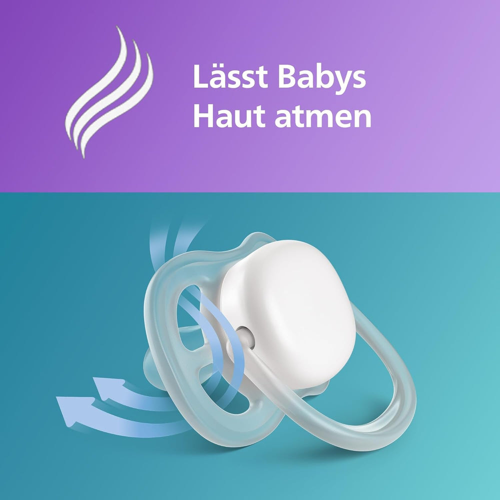 Sucettes Philips AVENT ultra air - Sucettes légères et respirantes pour bébés âgés de 0 à 6 mois, sans BPA, avec étui de transport comme stérilisateur, paquet de 2, modèle SCF085/24