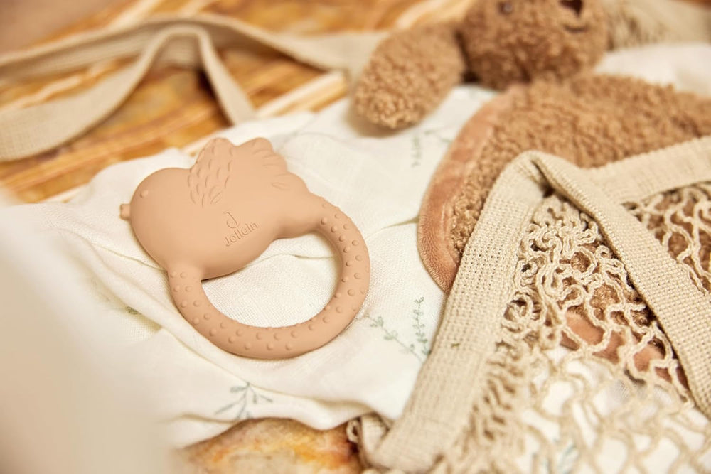 Jollein Anneau de dentition en caoutchouc naturel pour bébé – Beaux oiseaux – Anneau de dentition pour bébé – Aide à la dentition – Inoffensif et sans BPA – Jouet pour bébé
