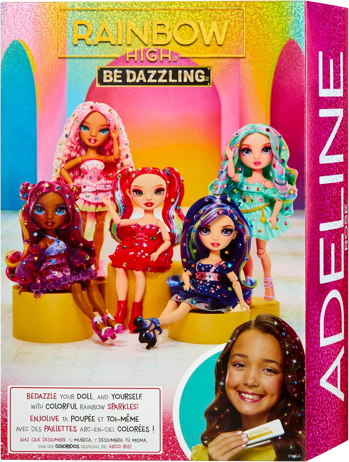 Rainbow High Be Dazzling – Adeline Rose – Rosa 28 cm Modepuppe mit Verzierungswerkzeug, Funkelnden Schmucksteinen und Styling-Accessoires