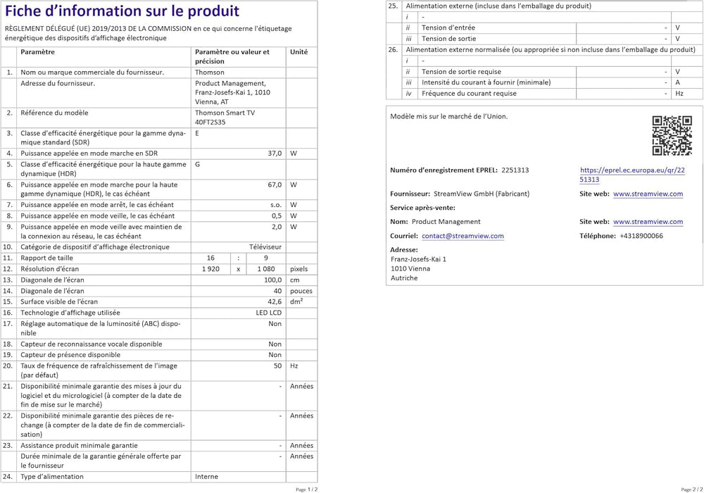 Televizor inteligent THOMSON FHD de 40 de inci (100 cm), Wi-Fi, control vocal, HDR10, Dolby Audio, tuner triplu (cablu/satelit/antenă), HDMI, USB, 1 GB RAM, 4 GB Flash – 40FT2S35