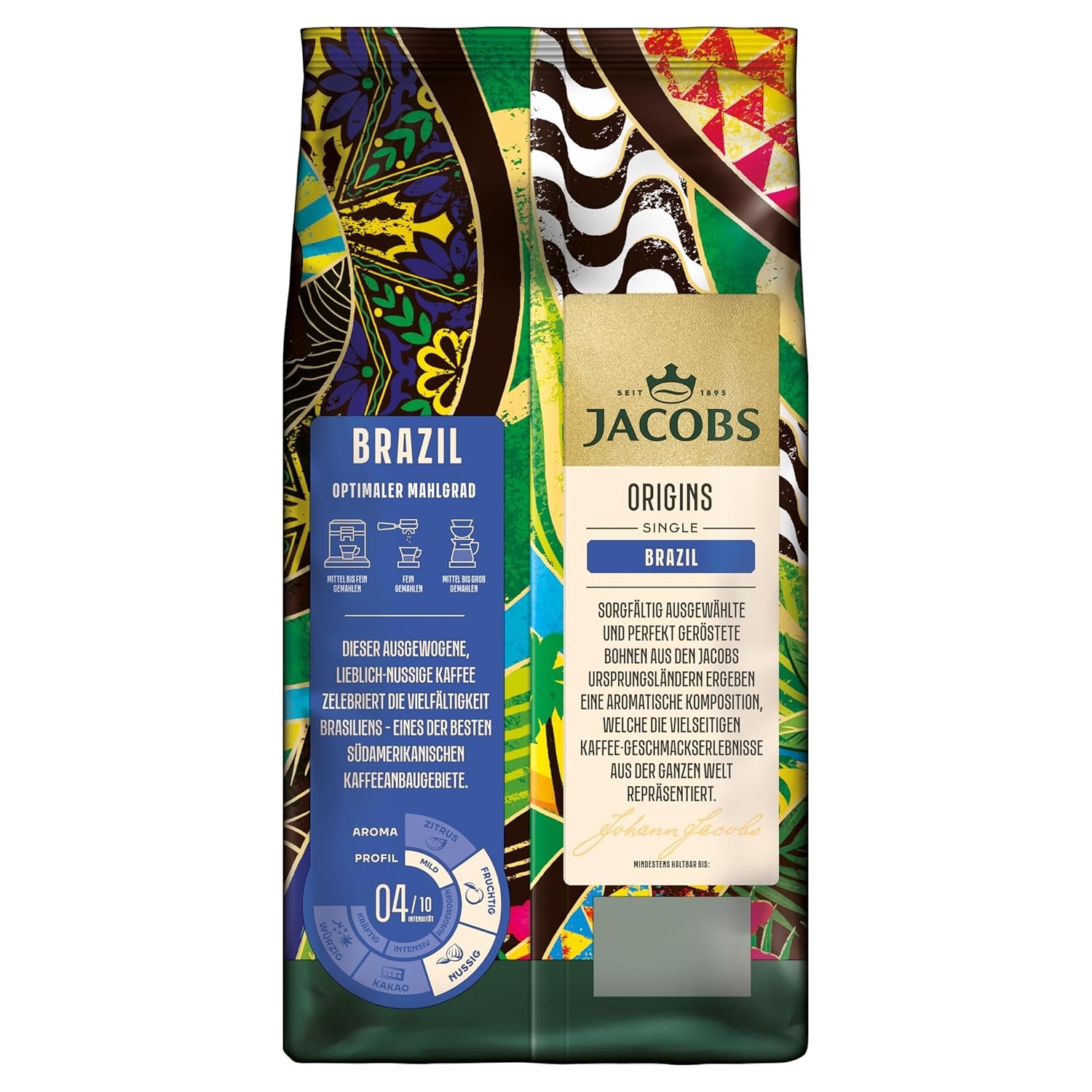 Jacobs Kaffeebohnen Origins Brazil, Geschmack aux noix douces au Brésil, préparé à Brême, Intensité 4/10, Kaffee ganze Bohnen, 1 kg
