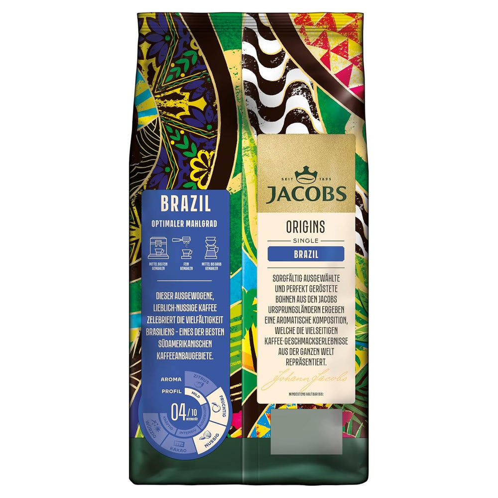 Jacobs Kaffeebohnen Origins Brazil, Geschmack aux noix douces au Brésil, préparé à Brême, Intensité 4/10, Kaffee ganze Bohnen, 1 kg