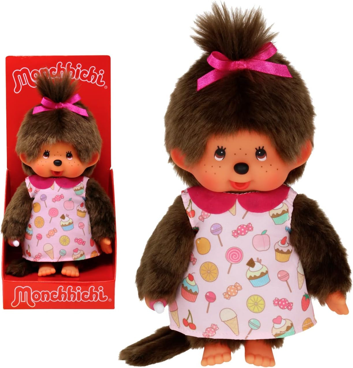 Bandai – Monchhichi Pinky Sakura Rose – Ikonisches Affenkuscheltier der 80er Jahre – Superweiches Kuscheltier 20 cm für Kinder – Spielzeug für Kinder ab 2 Jahren – 24289