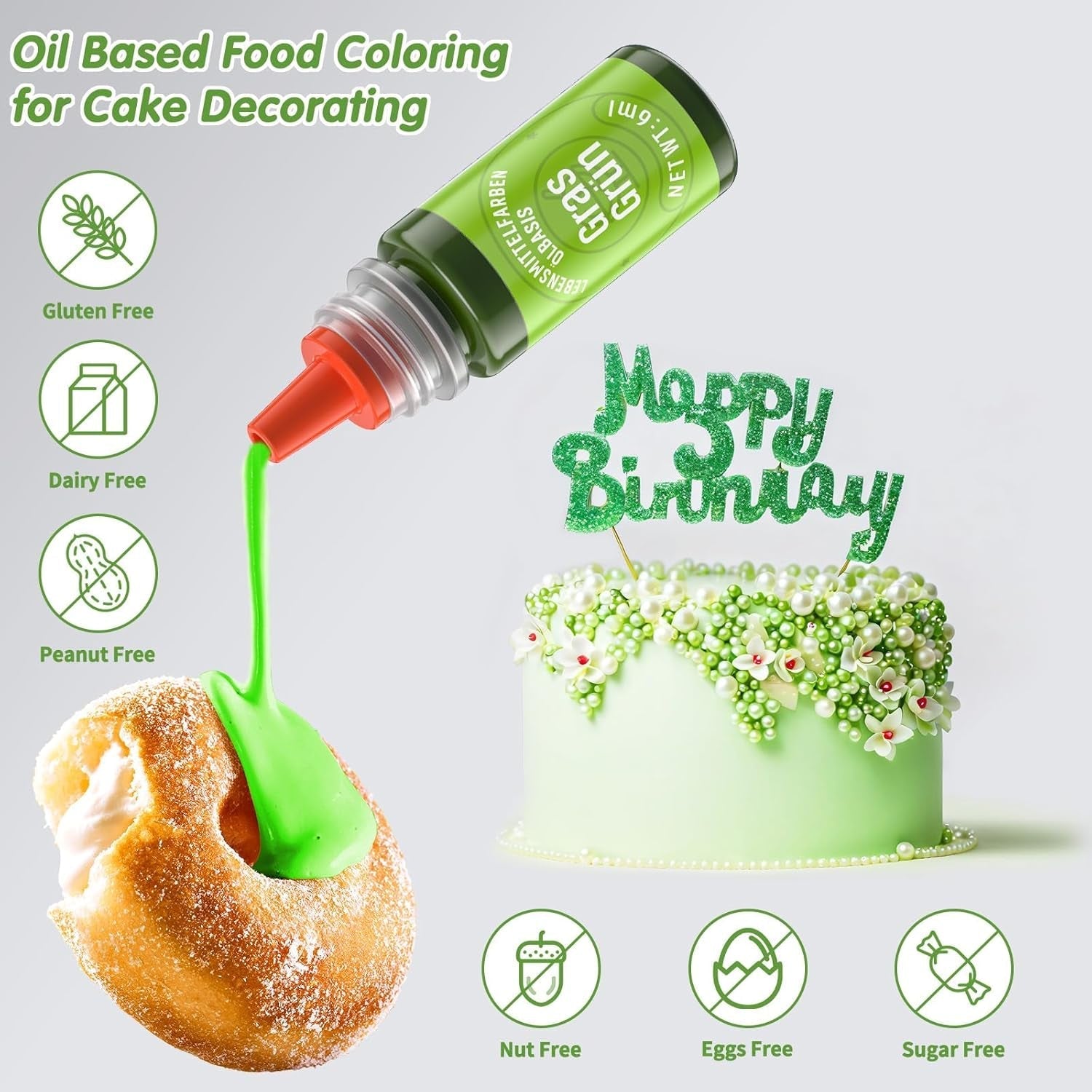 Colorant alimentaire liposoluble, 10 couleurs de colorant alimentaire à base d'huile pour la décoration de gâteaux au chocolat, ensemble de colorants alimentaires hautement concentrés pour fondant, cupcake, pâtisserie, colorant alimentaire - 6 ml chacun