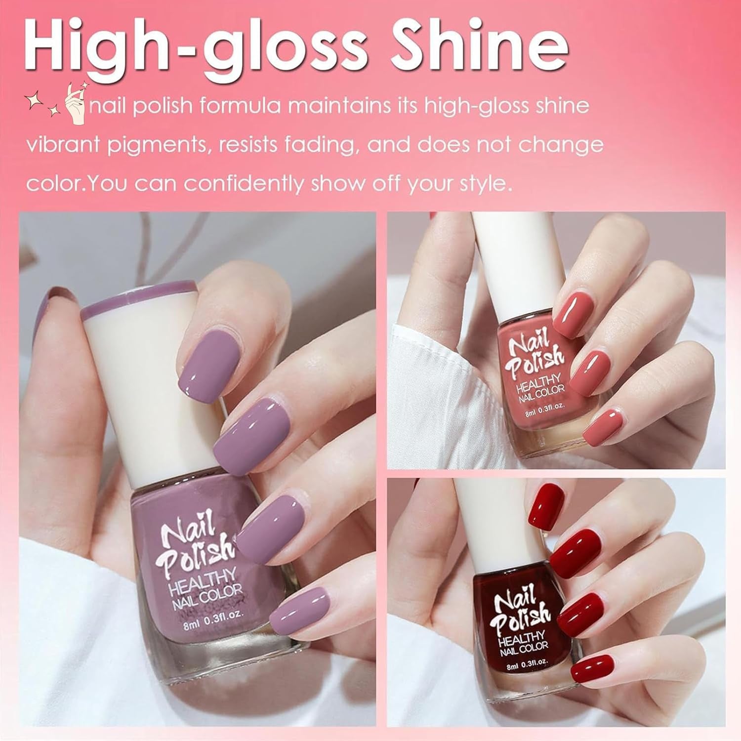 Ensemble de 6 vernis à ongles – Vernis à ongles rouge vif longue durée à séchage rapide – Vernis à ongles non toxique à base d'eau pour salons de bricolage, cadeau de manucure (couleur A)