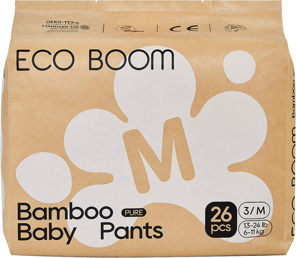 ECO BOOM Couches pour bébé en bambou - Taille 6 (20 kg), Couches pull-up à base de plantes (17 pièces) - Bio de qualité supérieure, sans parfum, respectueuses de la peau, super absorbantes