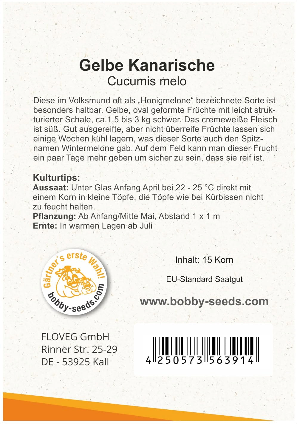 Melonensamen Gelbe Kanarische Honigmelone Portion