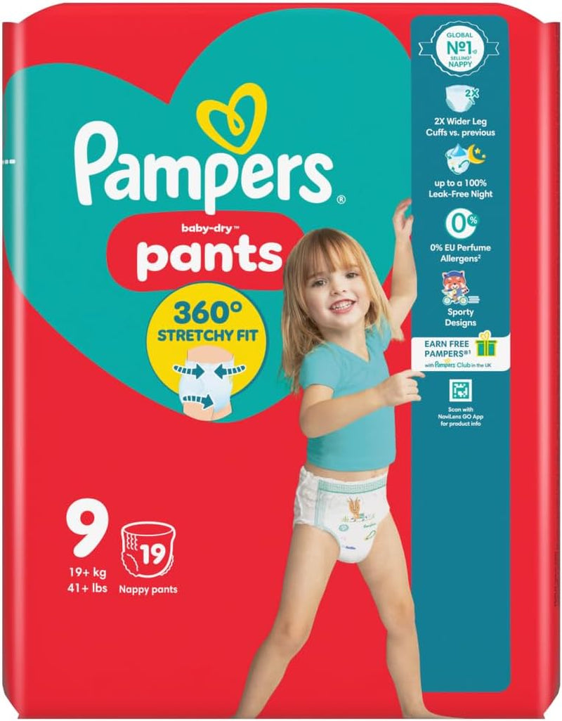 Couches Pampers Pants Pull-On, taille 9 Giant Extra, 19 pièces