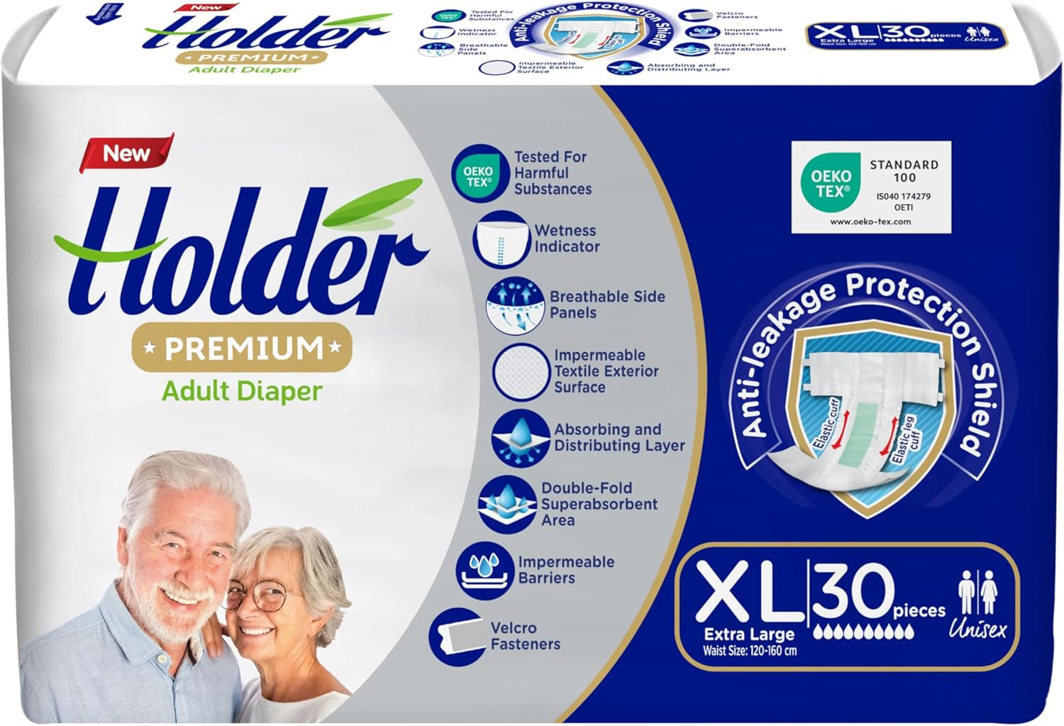 Couches jetables unisexes pour adultes, imperméables, absorbantes, élastiques, respirantes, super absorbantes, double couche, indicateur d'humidité, protection dermatologique 5 étoiles, moyen