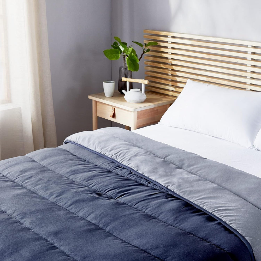 Pikolin Home - Plapumă reversibilă 300 G - Umplutură nordică bicoloră - Pentru pat 150 - Cosy, cald, respirabil, galben muștar, 240 X 220 Cm Plapumi si pilote Naty Shop