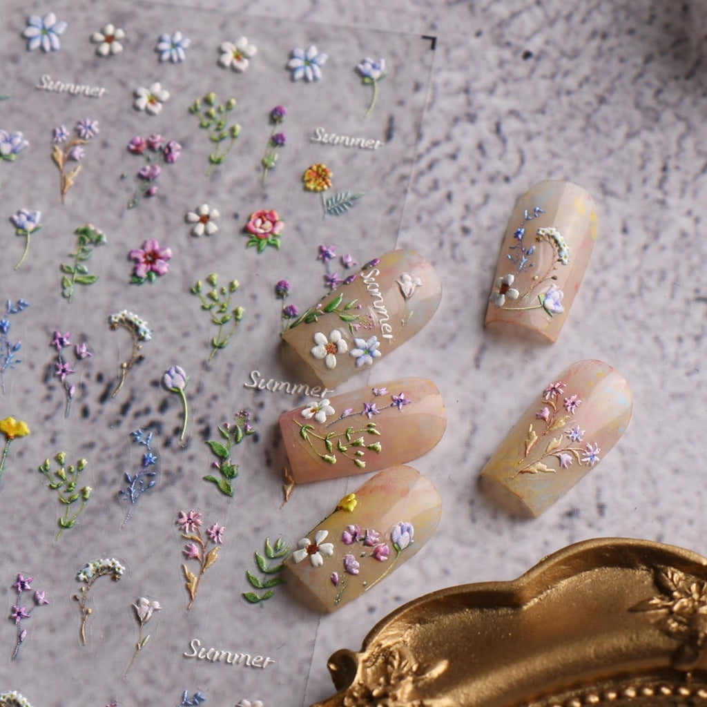 JMEOWIO 3D Nagelsticker Blume Frühling Sommer Floral Nail Art Sticker Selbstklebend Nagelaufkleber 5D Stereoskopisch Dekoration Nageldesign Zubehör 1 Blatt