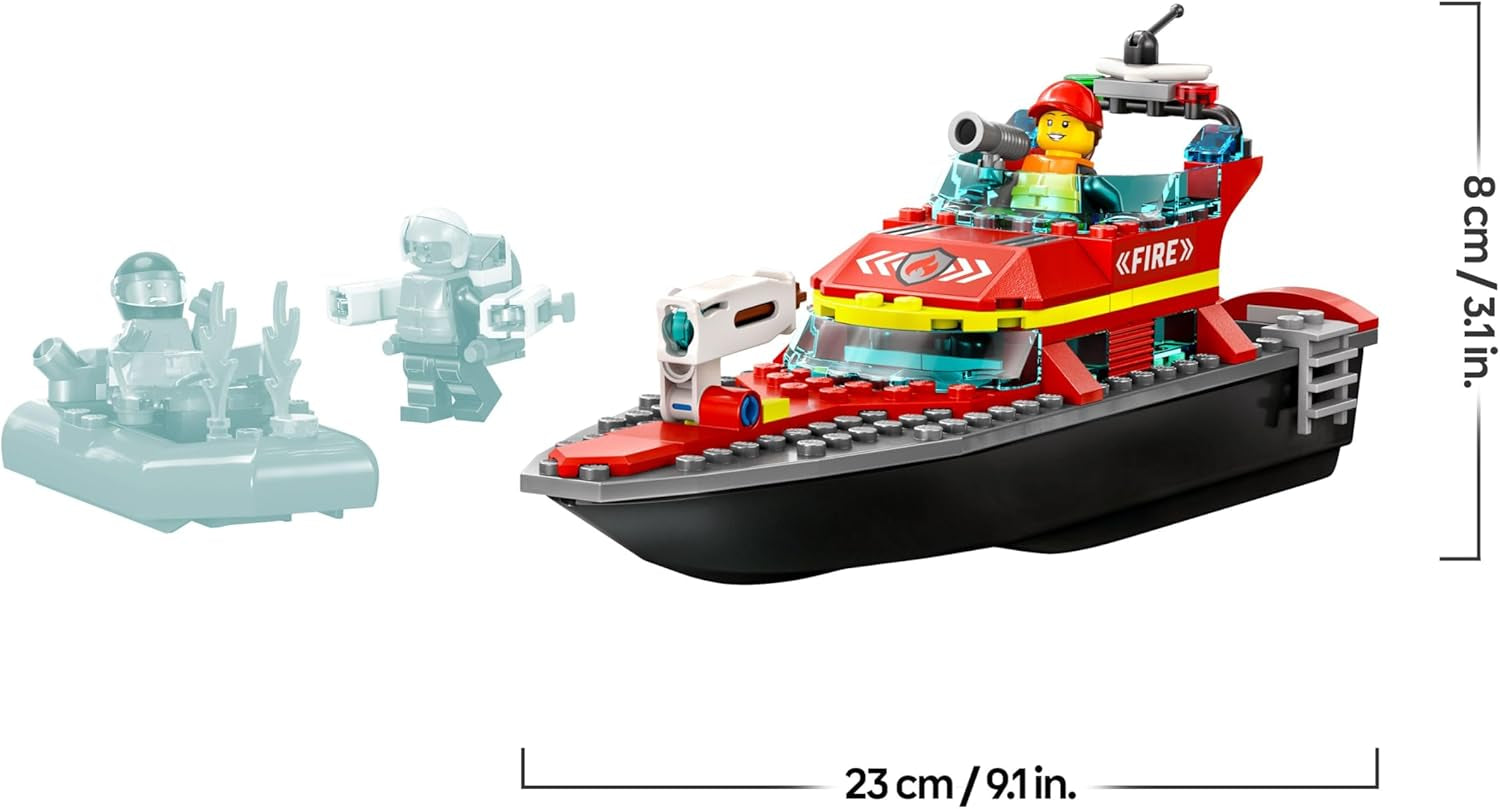 LEGO 60373 City Feuerwehrboot, jeu, l'eau dans l'eau, avec Rennboot, 3 figurines et Jetpack, Feuerwehr-Boot-Spielzeug conçu pour les jeunes et les filles à partir de 5 ans