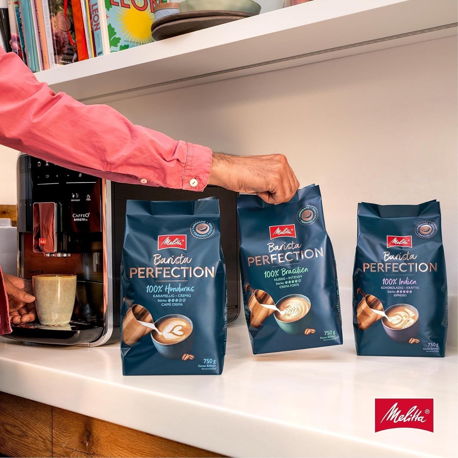 Melitta Barista Perfection 100% Brazilia, boabe de cafea întregi, cafea de origine unică, 100% Arabica, prăjire lentă cu tambur, Crema Forte, tărie 4 Cafea Naty Shop
