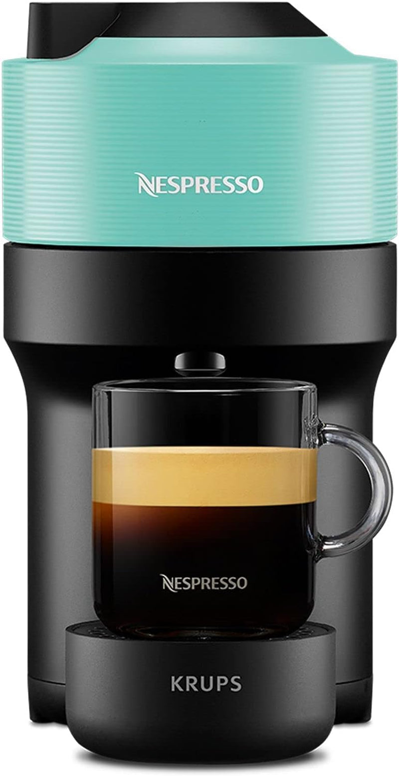 Machine à expresso avec capsules Nespresso Krups Vertuo Pop, capacité : 560 ml, reconnaissance automatique des capsules, système One Touch, 4 tailles de tasse, temps de chauffe raccourci, durable, Aqua Mint, XN9204