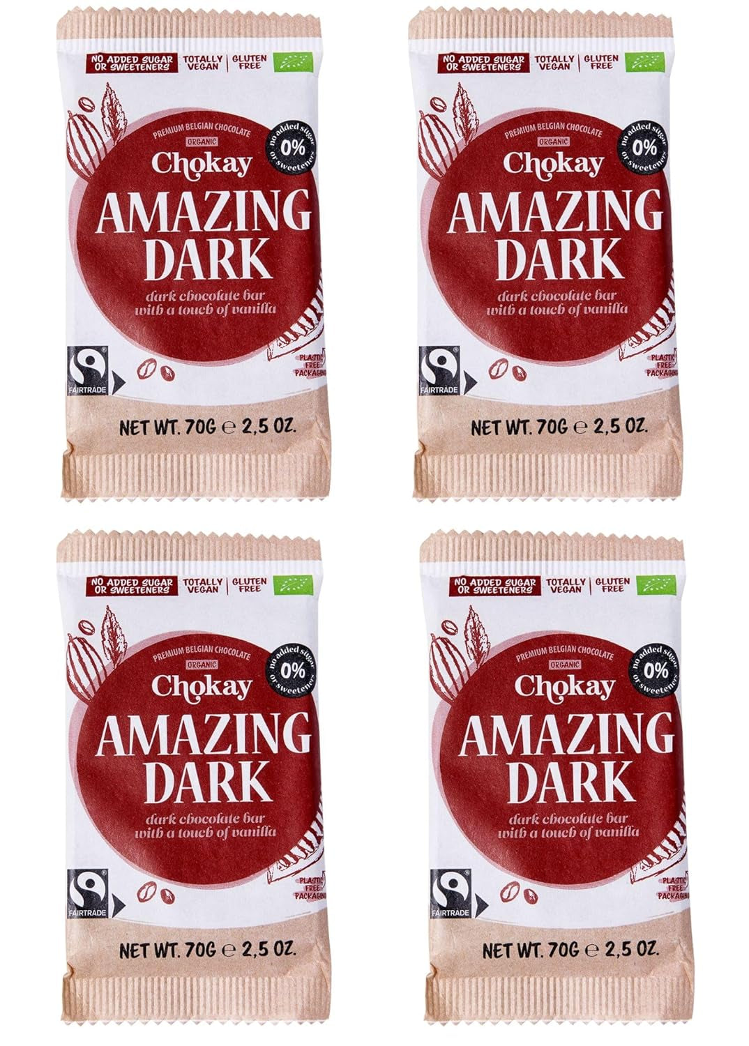 Barre biologique - Ensemble d'échantillons de 4 pièces/Amazing Black, Noisette, Pecan Caramel, Amande salée/Sans sucre ajouté, sans édulcorants/VÉGAN, SANS GLUTEN ET COMMERCE ÉQUITABLE / 4 x 70g