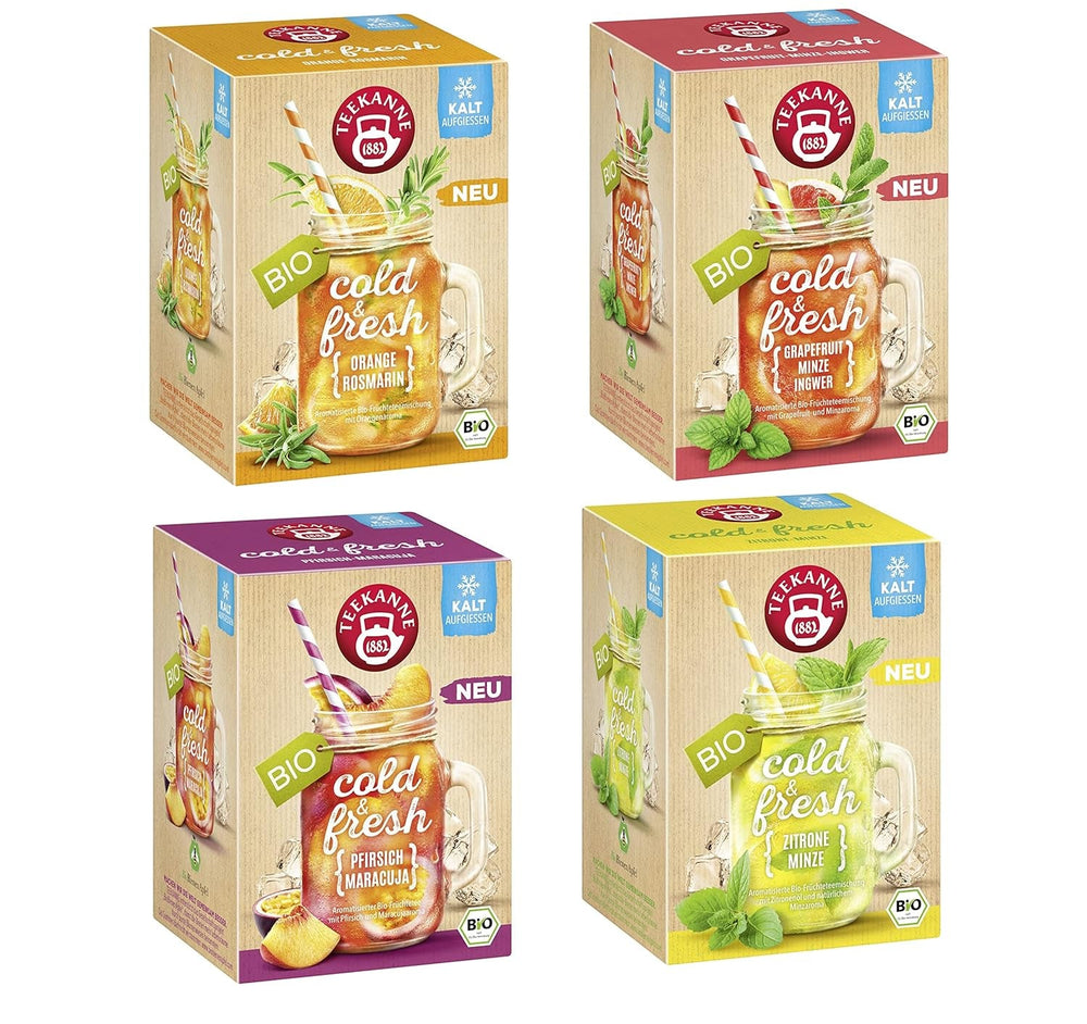 Teekanne Cold &amp; Fresh BIO 4Er Mix - Cu noile sortimente lămâie-mentă, piersică-maracuja, portocală-rozmarin, grapefruit-mentă-ghimbir (4 X 45G)
