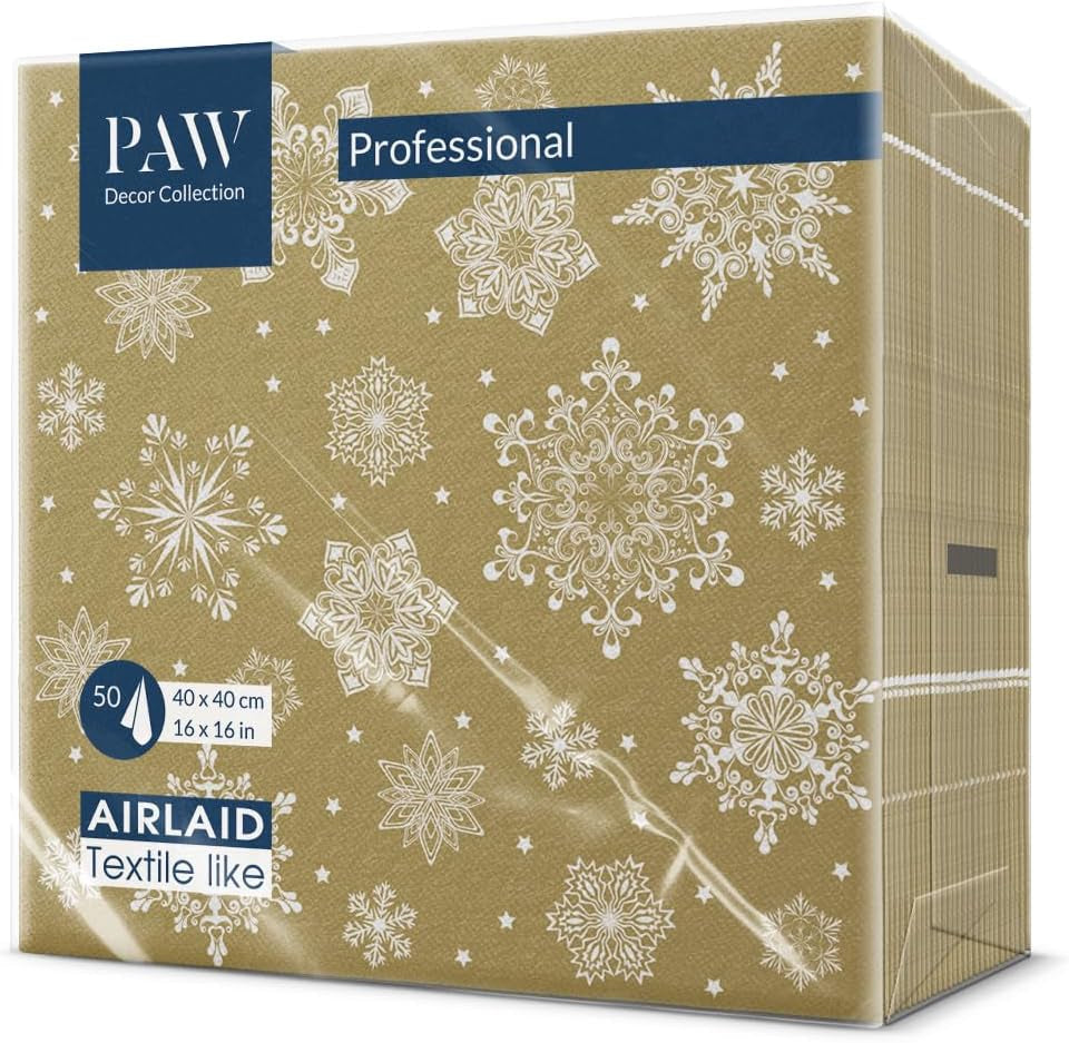 PAW - Serviettes Airlaid (40 x 40 cm) I 50 pièces I Parfaites pour Noël, l'hiver, les vacances I Décorations de table pour le réveillon de Noël I Serviettes en tissu Airlaid Branches d'hiver I Branches d'hiver