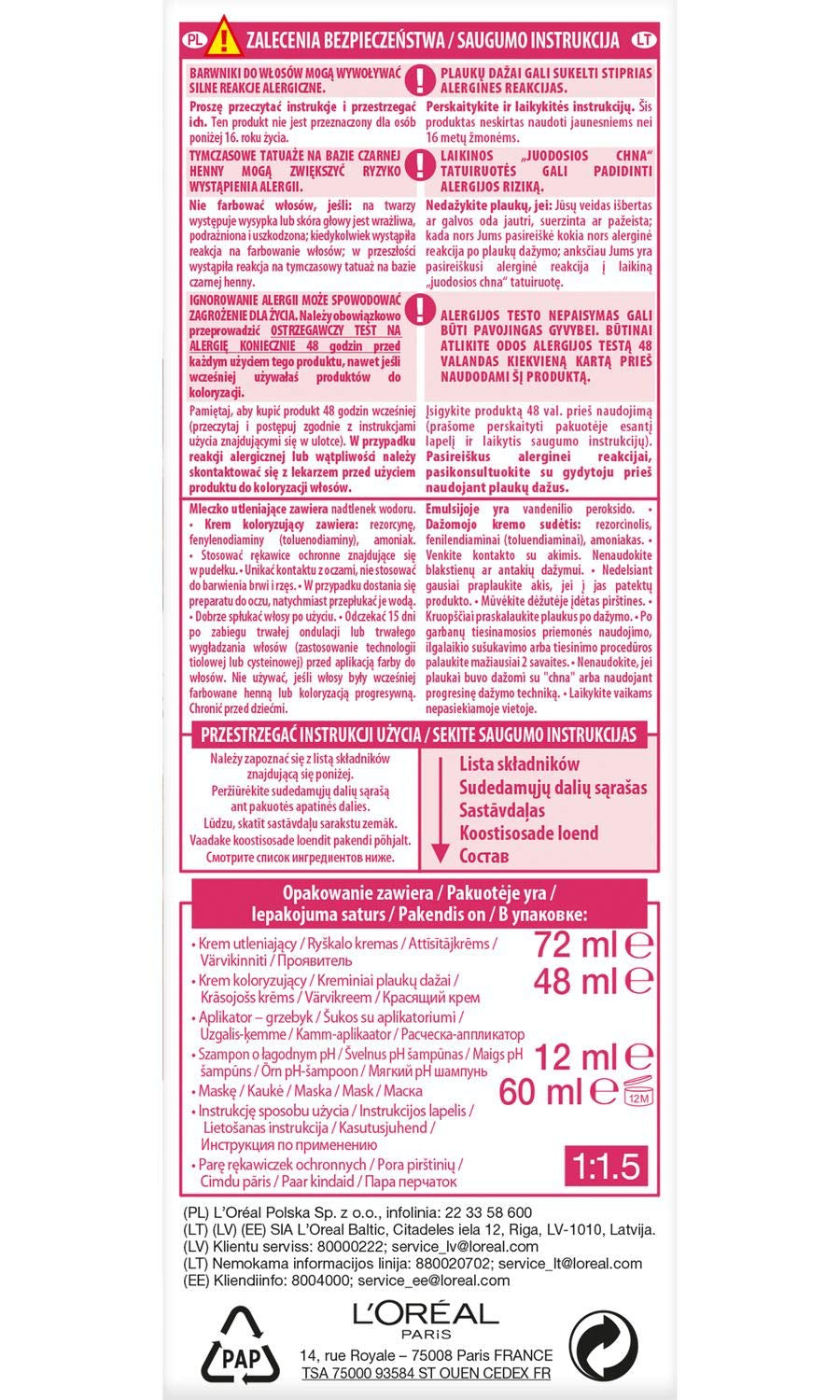 L'Oréal Paris Excellence 6.41 Culoare de păr - Bronz chihlimbar deschis Vopsea pentru par Naty Shop