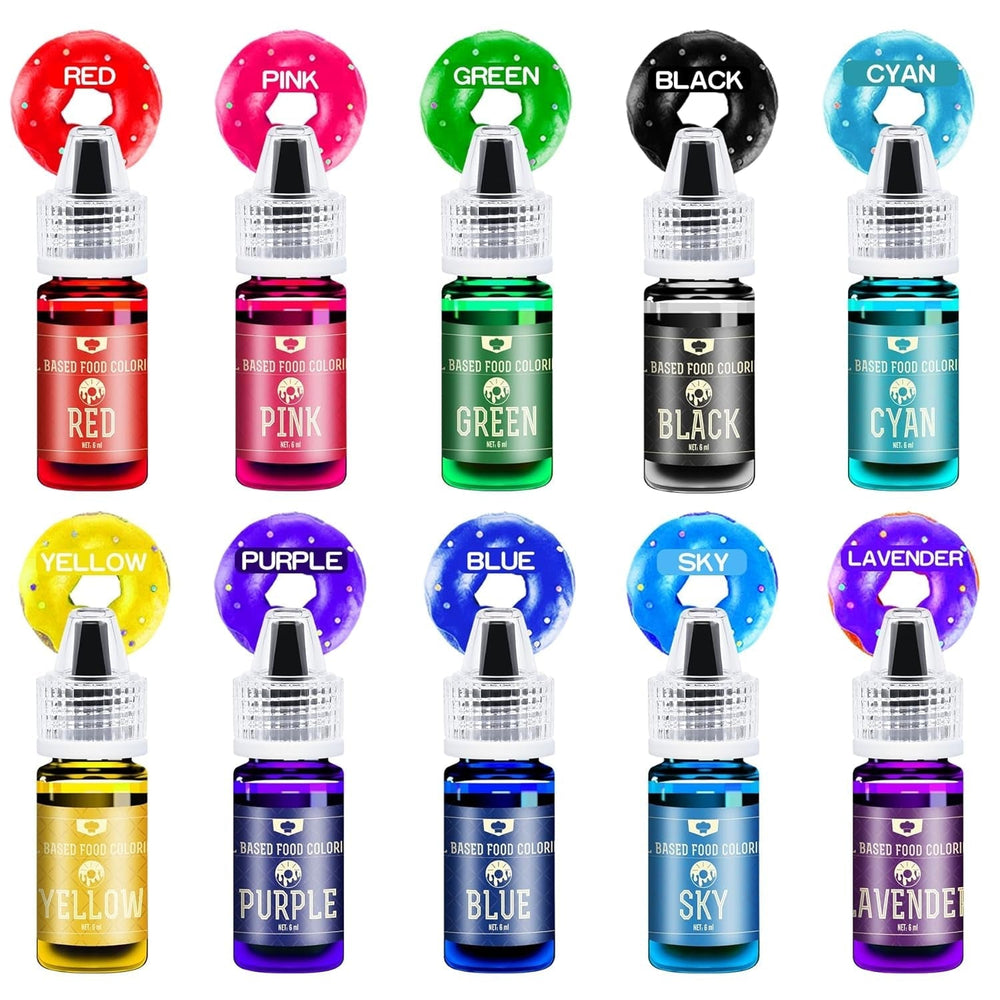 Colorant alimentaire liposoluble chocolat - 10 couleurs colorant alimentaire à base d'huile pour fondant, pâtisserie, gâteaux, biscuits - colorant alimentaire liquide sans saveur pour beurre de cacao, gâteaux, crème au beurre - 6 ml chacun