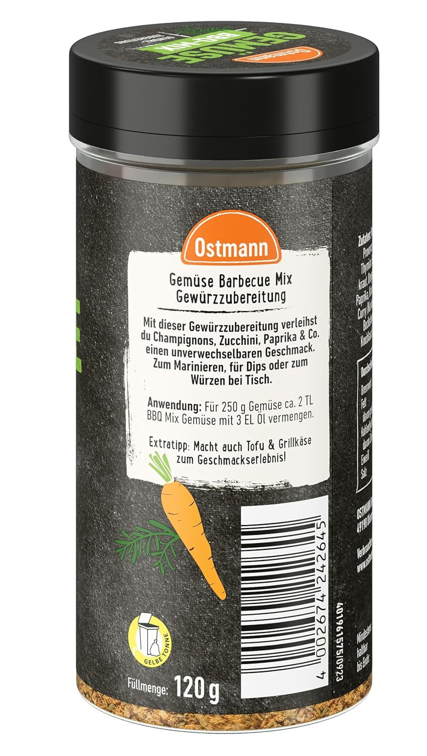 Ostmann Gewürze - Mélange BBQ Gemüse | Gewürzzubereitung für Gemüse | Note méditerranéenne pour les grillades, le tofu et Co. | 120 g dans une passoire