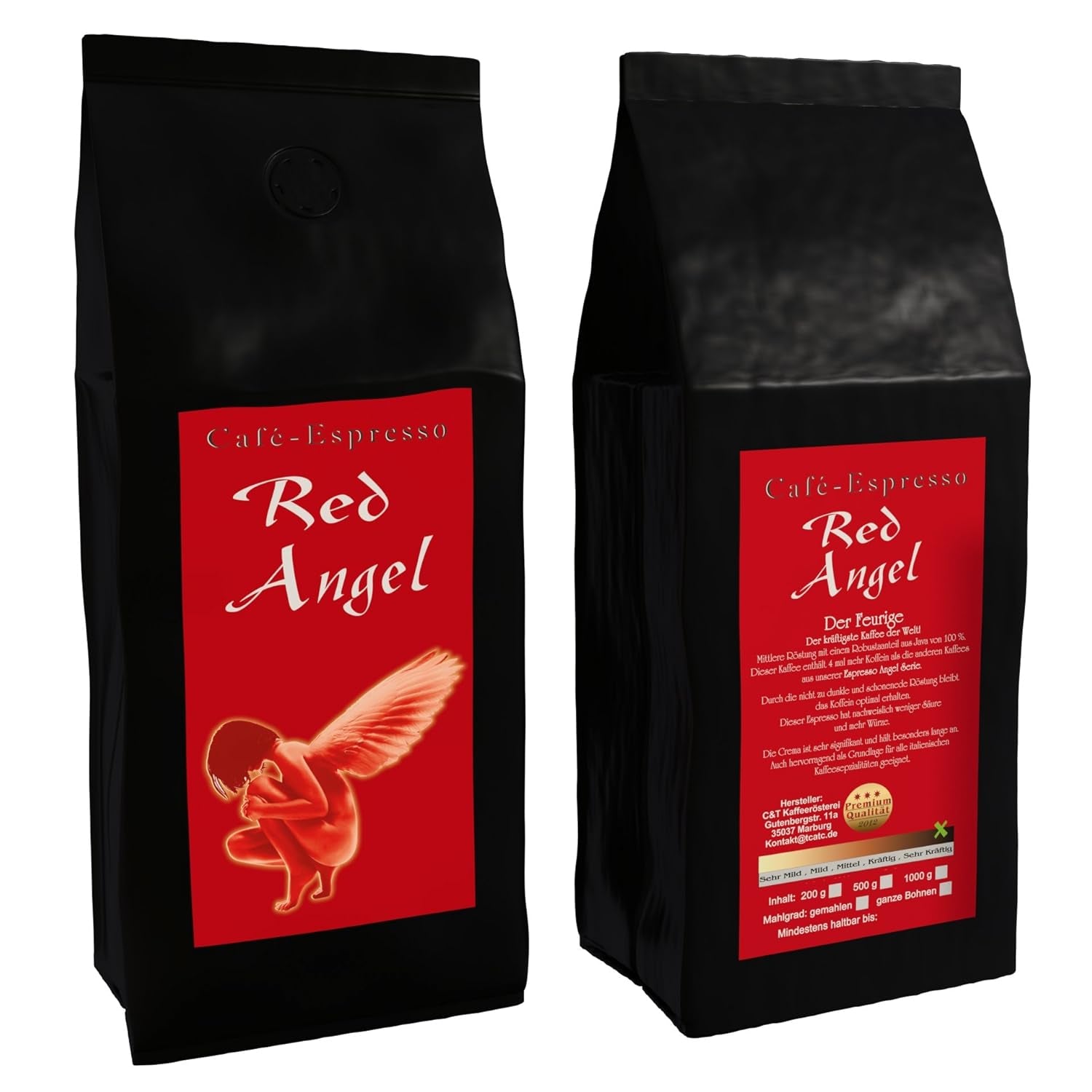 Café expresso Red Angel - The Fiery One - 200 g de grains entiers - pour machines à café entièrement automatiques, machines à expresso entièrement automatiques - Expresso fort de qualité supérieure - Faible acidité - Légèrement torréfié et frais
