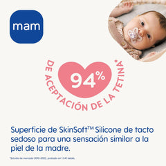 MAM Sucette Bébé 0-2 Mois Tétine Plate Flexible Symétrique Silicone Souple Facile à Utiliser avec Boîte Auto-stérilisante Original Neutre Mat 2 Pièces