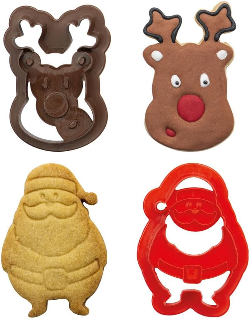 0255095 Moule à biscuits en plastique Père Noël et renne, lot de 2, plastique, rouge