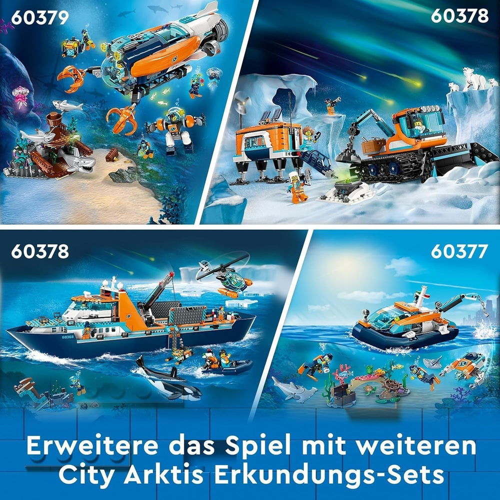 Navire de recherche arctique LEGO City, grand bateau jouet flottant avec hélicoptère, bateau gonflable, sous-marin Rov, épave viking, 7 figurines et figurine d'orque, cadeau pour les enfants à partir de 7 ans 60368 Ensembles de construction Besuche den LEGO-Store