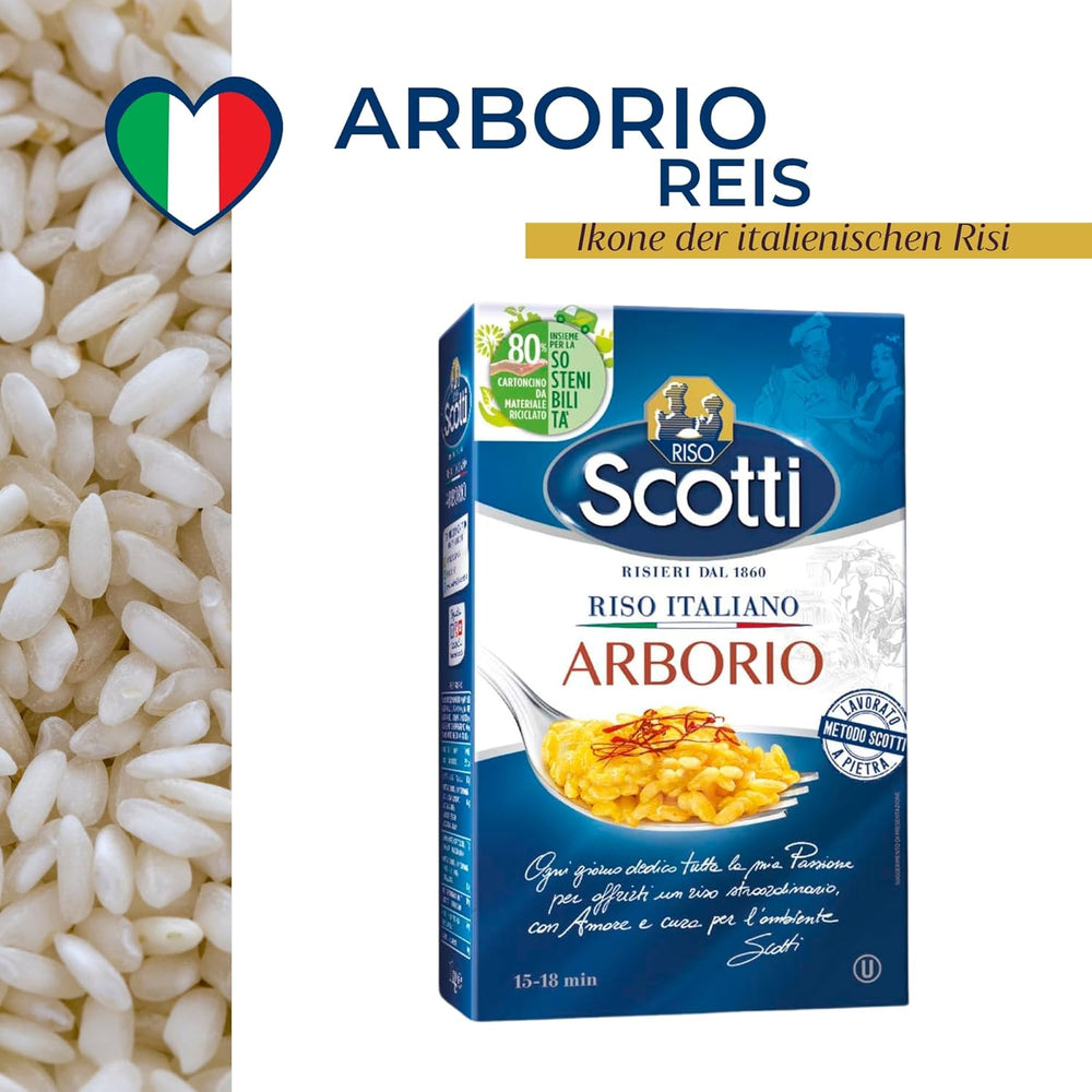 Riz arborio, riz extra fin pour risotto, riz d'Italie, temps de cuisson 15-18 minutes, 1 kg