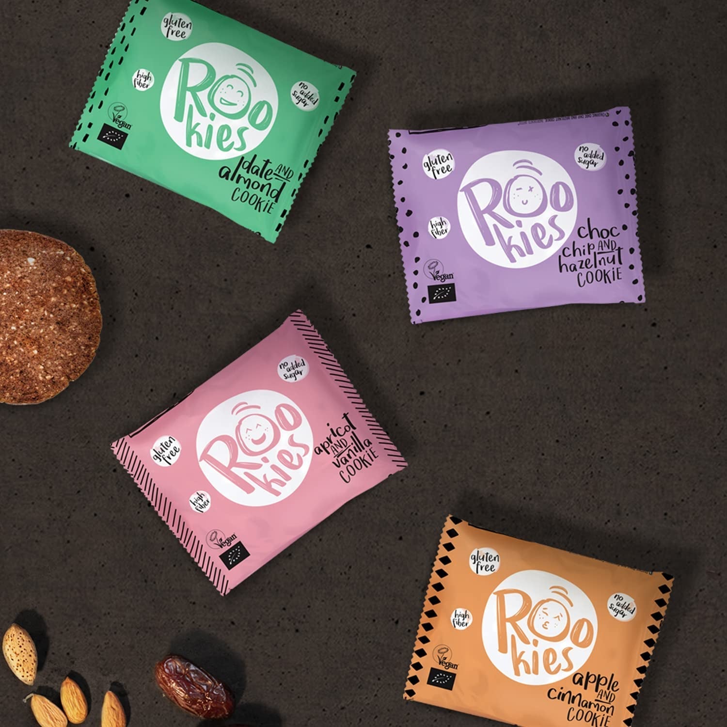 Biscuits végétaliens Bett'R aux dattes et aux amandes, emballés individuellement - 100 % biologiques, sans gluten, sans sucre ajouté - 18 x 40 g