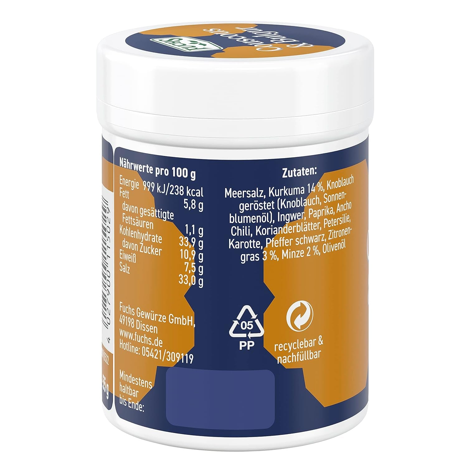 Fuchs Spices Gourmet Selection Moyen-Orient/Afrique - Mélange d'épices pour couscous et boulgour Mélange d'épices rechargeable pour assaisonner les plats de boulgour végétalien 55 g