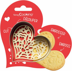 ScrapCooking - Herz Ausstecher und Stempel Set - Ausstecher für Plätzchen, Kekse, Fondant - Edelstahl Ausstecher & Holz Stempel - Backform Zubehör Valentinstag Ostern Geburstag Deko - 2095